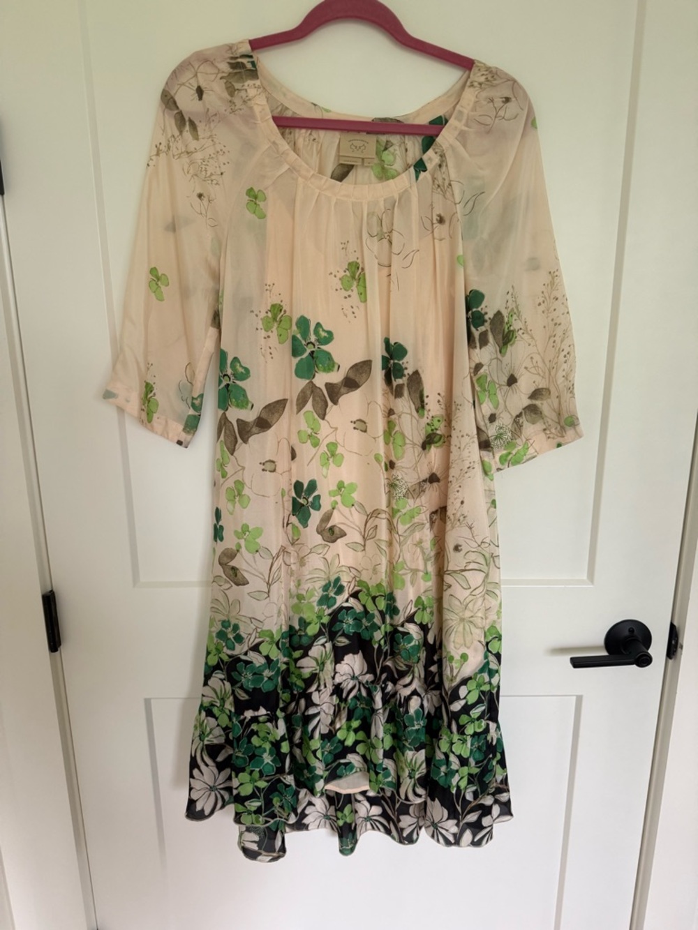 Anthropologie Vanessa Virginia Rainforest Silk Womens Cream Floral Dress Sz M